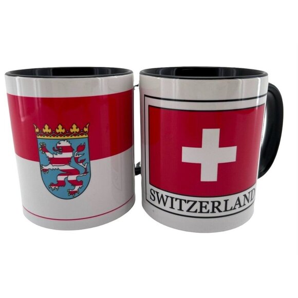 Coffee Mugs Switzerland Swiss Ceramic Coat Of Arms Family Crest Set of 2 - Picture 1 of 8